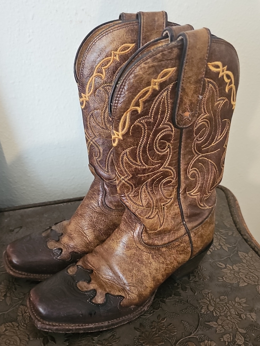 Tony Lama VF6004 Ladies Vacquero Western w/Bark Sante Fe Leather Boot - Picture 4 of 11